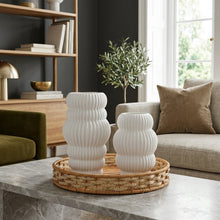 Set of 2 White Ribbed Ceramic Vases – view 3