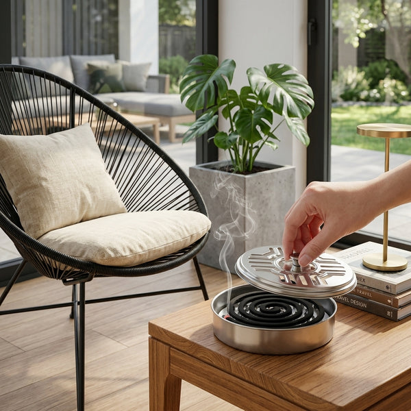 Stainless Steel Mosquito Coil Holder with Lid & Ashtray