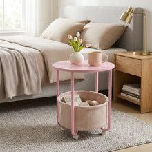 Modern Round Side Table with Lower Fabric Storage Basket