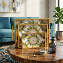 3-Piece Gold Peacock Design Serving Tray Set