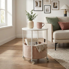 Modern Round Side Table with Lower Fabric Storage Basket