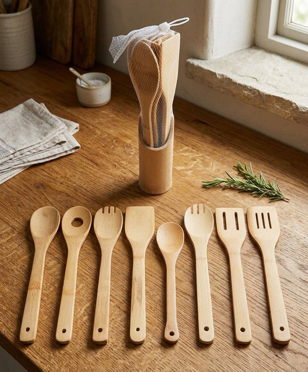 9-Piece Organic Bamboo Cooking Utensils Set
