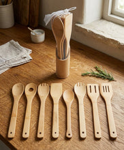 9-Piece Organic Bamboo Cooking Utensils Set