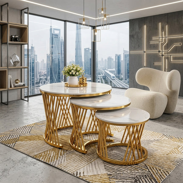 3-in-1 Executive Pure Marble Nesting Table Set