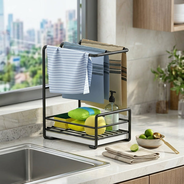 Metallic Kitchen Sink Caddy with Draining Tray