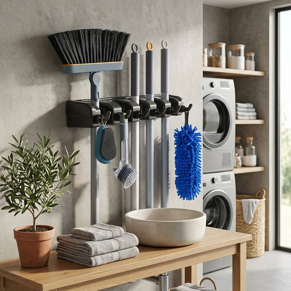 Wall-Mounted Broom and Mop Holder
