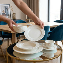 39-Piece White Embossed Porcelain Dinner Set with Gold Rim – view 2