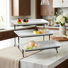 3-Tier Food Serving Tray Set with White Stoneware Platters – view 3