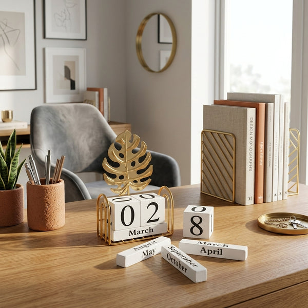 Monstera Leaf Wooden Block Perpetual Desk Calendar