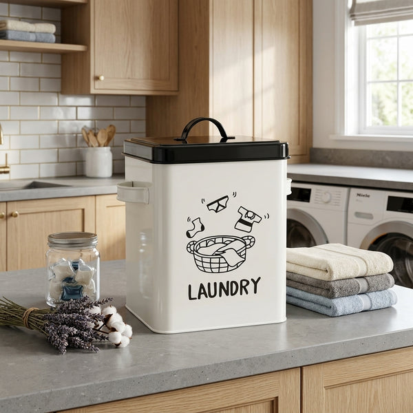 4kg Laundry Powder Storage Tin with Scoop & Side Handles