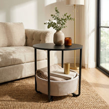 Modern Round Side Table with Lower Fabric Storage Basket