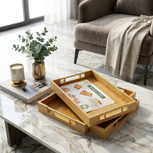 3-Piece Bamboo Serving Tray Set with Gold Handles – view 2