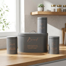 4-Piece Quilted Metal Bread Bin and Tea Sugar Coffee