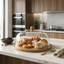 30cm Glass Cake & Snack Dome with Bamboo Tray