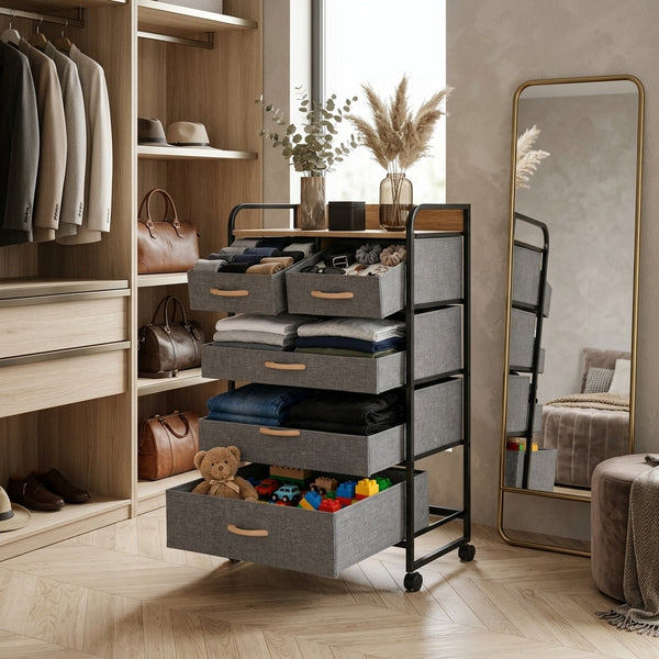 5-Drawer Fabric Storage Cabinet with Wheels