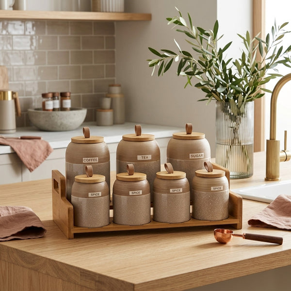 7-Piece Speckled Ceramic Spice Jar Set