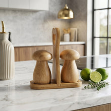 Mushroom-Shaped Salt & Pepper Shaker Set with Bamboo Stand – view 4