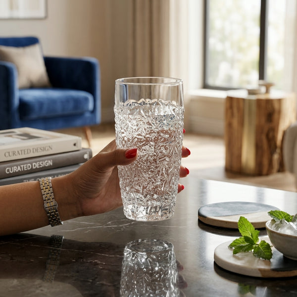 Set of 6 Premium Clear Crystal-Style Glass Water Cups
