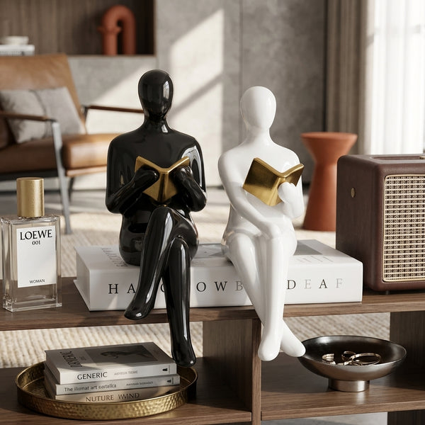 Modern Reader Bookend Sculptures