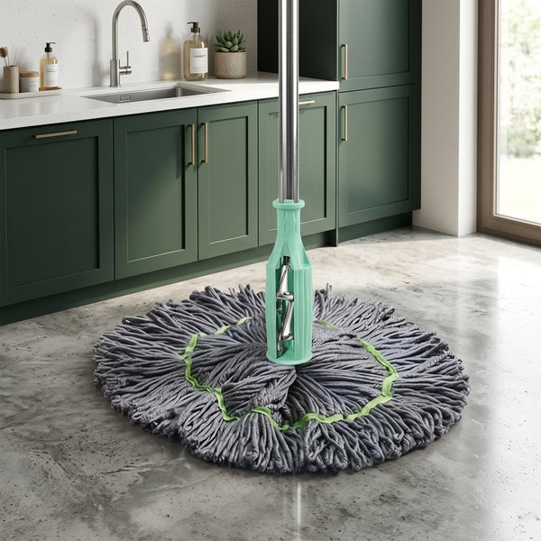 360° Rotating Self-Wringing Bamboo Twist Mop – Retractable Microfiber Floor Mop