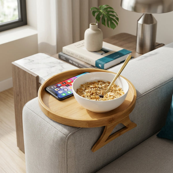 Round Bamboo Multifunctional Sofa Tray
