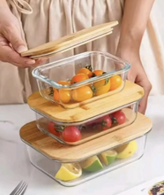 3-Piece Glass Food Storage Container Set with Bamboo Lids shown from another angle (Glass with Bamboo Lids)