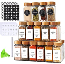 29pcs SET GLASS STORAGE SPICE JARS WITH BAMBOO LID shown from another angle (Glass, Bamboo)