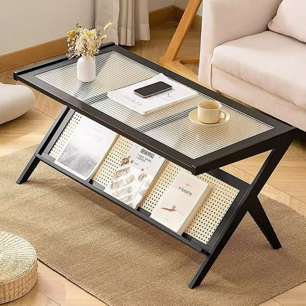 Rattan Coffee Table with Storage Shelf — Rattan, Arvani Home Essentials