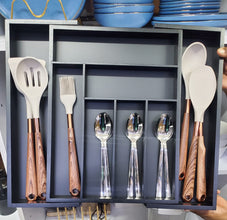 Multifunctional Bamboo drawer organizer shown from another angle (Bamboo)