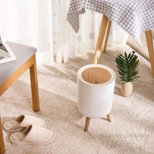 Nordic Style Garbage Container With Wood Grain Cover shown from another angle (Wood)