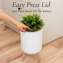 Nordic Style Garbage Container With Wood Grain Cover shown from another angle (Wood)
