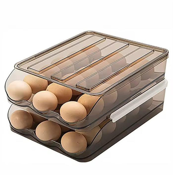 2 layer stackable automatic rolling fridge egg organizer — Kitchen Storage & Organisation, Arvani Home Essentials