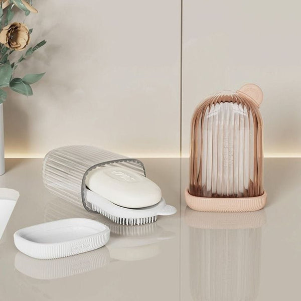 Portable Travel Soap Dish Holder with Shower Brush — Bathroom & Laundry Storage, Arvani Home Essentials