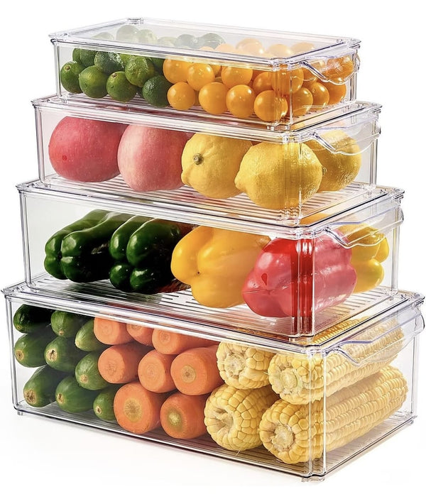 4 pcs Big capacity BPA-Free Stackable acrylic Fridge Organizer Bins with Lids — Acrylic, Arvani Home Essentials