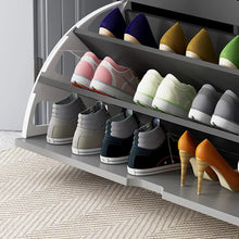 Modern Bucket flip shoe cabinet with seat changing stool bench shown from another angle (Black and Grey)