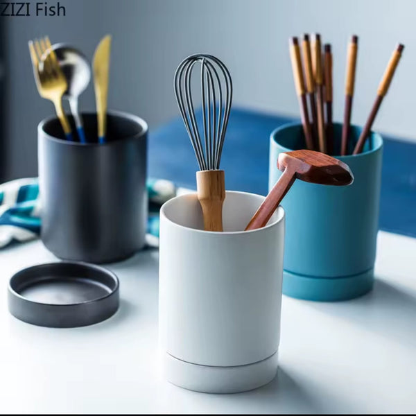Porcelain Ceramic kitchen cutlery Organizer With Water Holder — Porcelain, Ceramic, Arvani Home Essentials