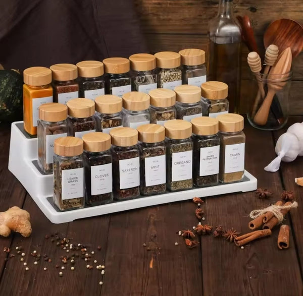 15PC SET PREMIUM THICK GLASS STORAGE /SPICE JARS WITH BAMBOO LID — Glass, Bamboo, Arvani Home Essentials