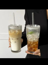 Vertical Stripped Glass Mug shown from another angle (Pp, Glass)