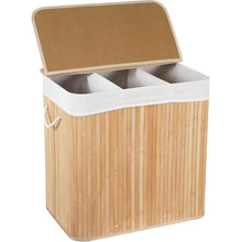 3 Grid Foldable Bamboo Laundry Basket shown from another angle (Bamboo)