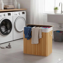 3 Grid Foldable Bamboo Laundry Basket shown from another angle (Bamboo)