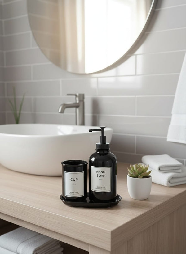 3pc sleek glass hand soap dispenser — Glass, Arvani Home Essentials
