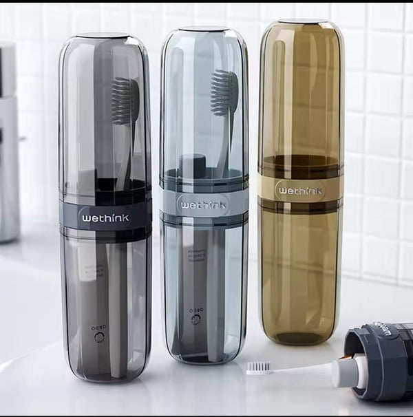 Portable Toothbrush &amp; Toothpaste Holder — Clear, Grey, Gold, Arvani Home Essentials