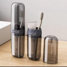 Portable Toothbrush & Toothpaste Holder shown from another angle (Clear, Grey, Gold)