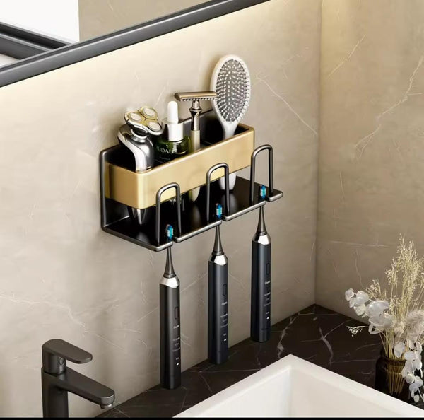 Metallic Wall-Mounted Toothbrush &amp; Toothpaste Holder — Bathroom & Laundry Storage, Arvani Home Essentials