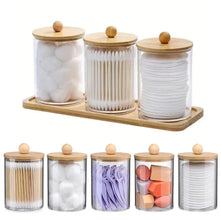 3pcs Acrylic Swab Storage Organizer Set with Bamboo Holder shown from another angle (Acrylic, Bamboo)
