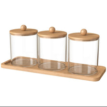 3pcs Acrylic Swab Storage Organizer Set with Bamboo Holder shown from another angle (Acrylic, Bamboo)