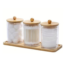 3pcs Acrylic Swab Storage Organizer Set with Bamboo Holder — Acrylic, Bamboo, Arvani Home Essentials