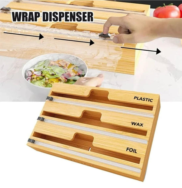 3-in-1 Bamboo Wrap Dispenser with Cutter — Bamboo, Arvani Home Essentials
