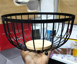 Quality Heavy Fruit Basket/Holder with Bamboo shown from another angle (Bamboo)