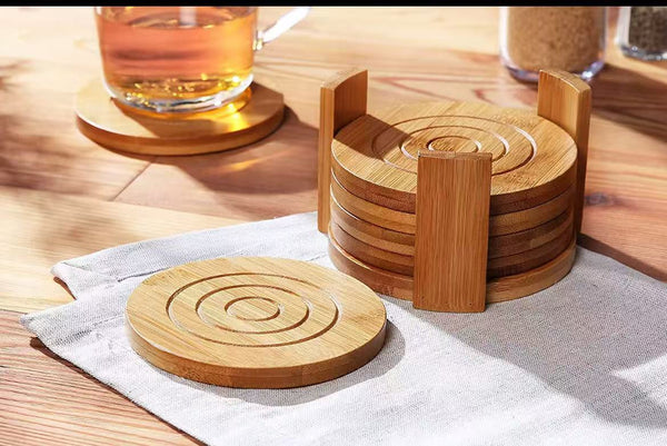 6PCS Round Bamboo Coaster Set — Bamboo, Arvani Home Essentials